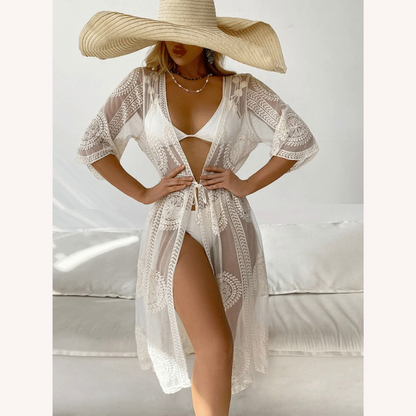 Tunique de plage florale bohème à manches longues en tissu léger – Coupe ample pour femmes