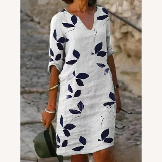 Long Dress Women with Half Sleeves Floral Print – Elegant and Comfortable in Cotton