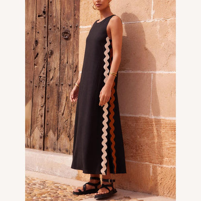 Robe longue rayée sans manches ample pour femme avec fente latérale – Confortable et élégante pour le printemps et l'été