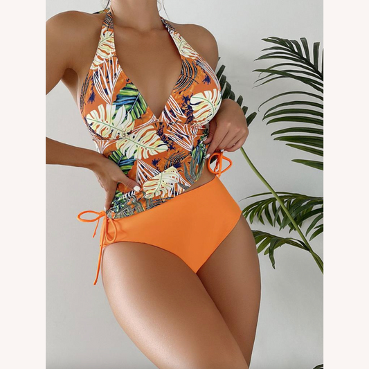 Bikini tropical à lacets pour femmes – Maillot de bain bohème élégant avec détails séduisants et tissu à séchage rapide