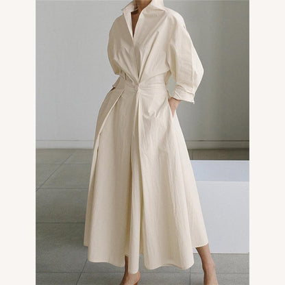 Robe d'été longue noire élégante pour femmes avec poches et manches longues – Tissu léger et confortable