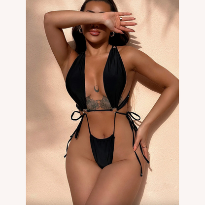 Maillot de bain une pièce pour femme avec anneau – Style bohème avec découpe et dos croisé, confort optimal pour la plage et la piscine