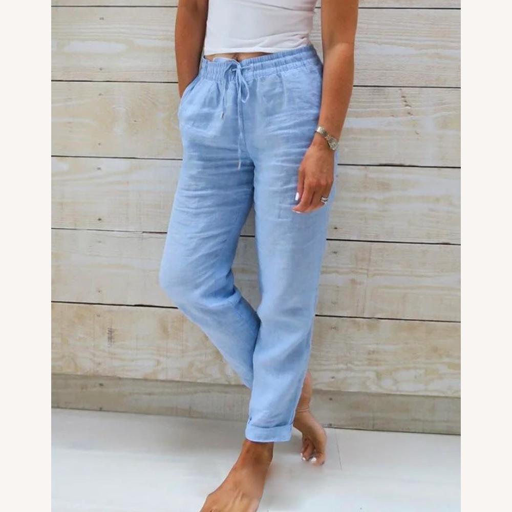 Pantalon droit décontracté pour femme en tissu confortable – Disponible en bleu, kaki, gris, blanc et vert