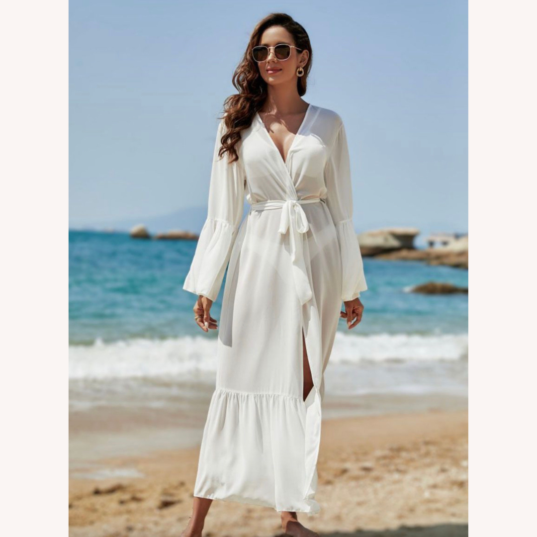 Cardigan bohème en chiffon léger avec manches évasées – Élégance et protection solaire pour femmes
