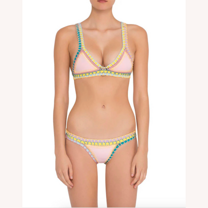 Ensemble de maillot de bain bikini noué à la main pour femme – Style bohème chic, motif unique en polyester de qualité supérieure