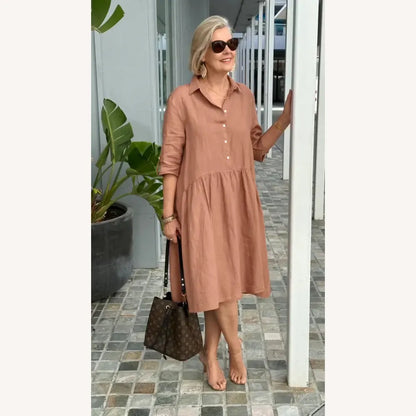 Robe décontractée pour femme en lin et coton mi-longue - Confortable avec poches, encolure ronde, plusieurs couleurs