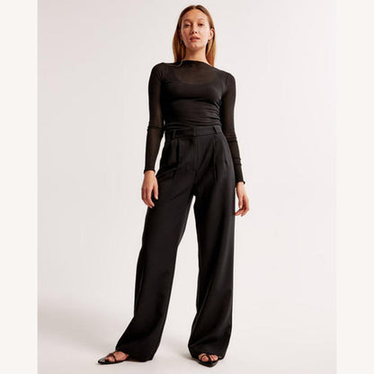 Women's Black Pants Size M Polyester Wide Leg