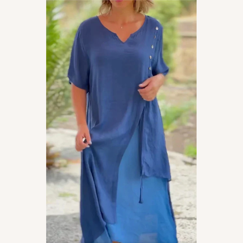 Robe longue d'été pour femme en coton et lin élégante – style fluide et confortable pour les journées chaudes