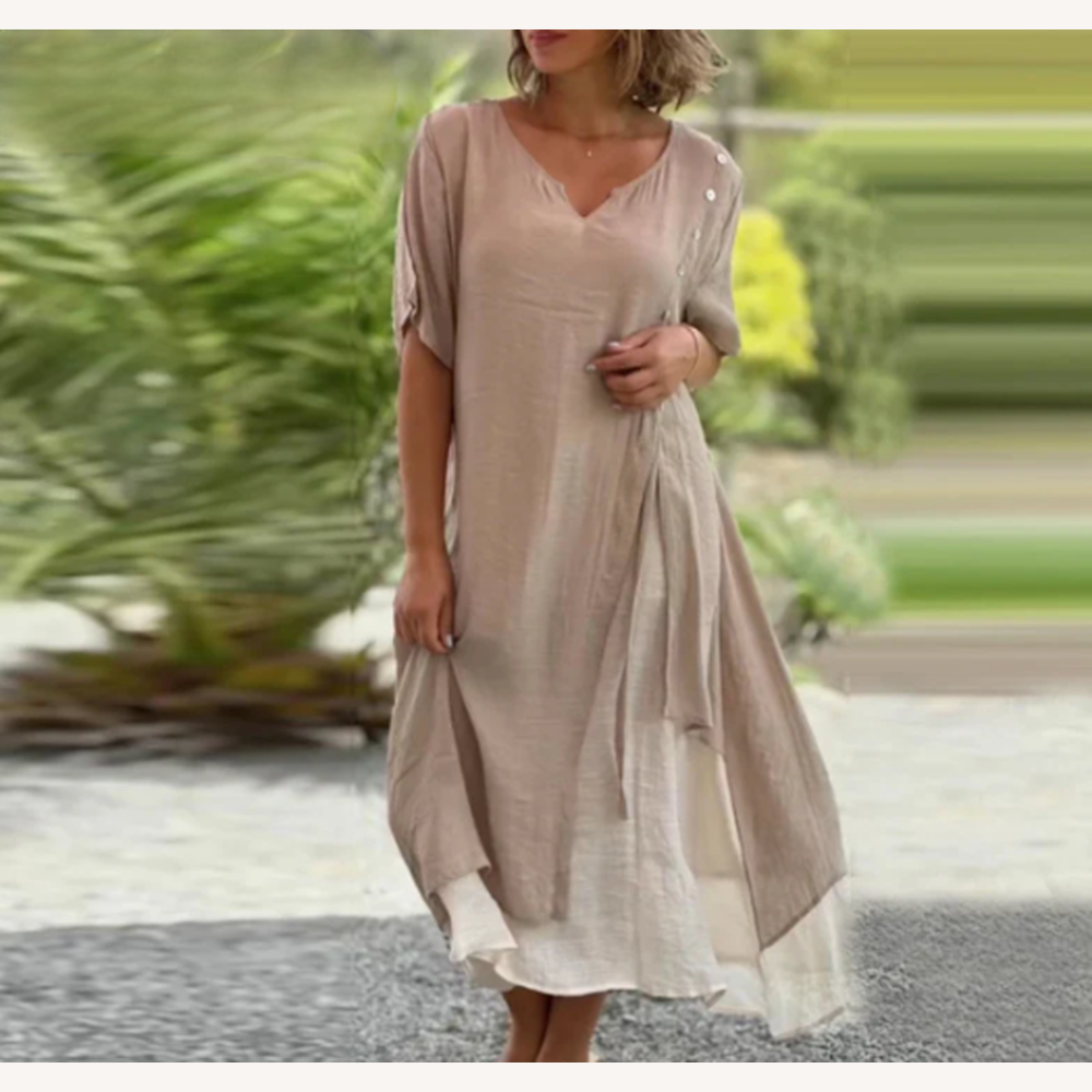 Robe longue d'été pour femme en coton et lin élégante – style fluide et confortable pour les journées chaudes