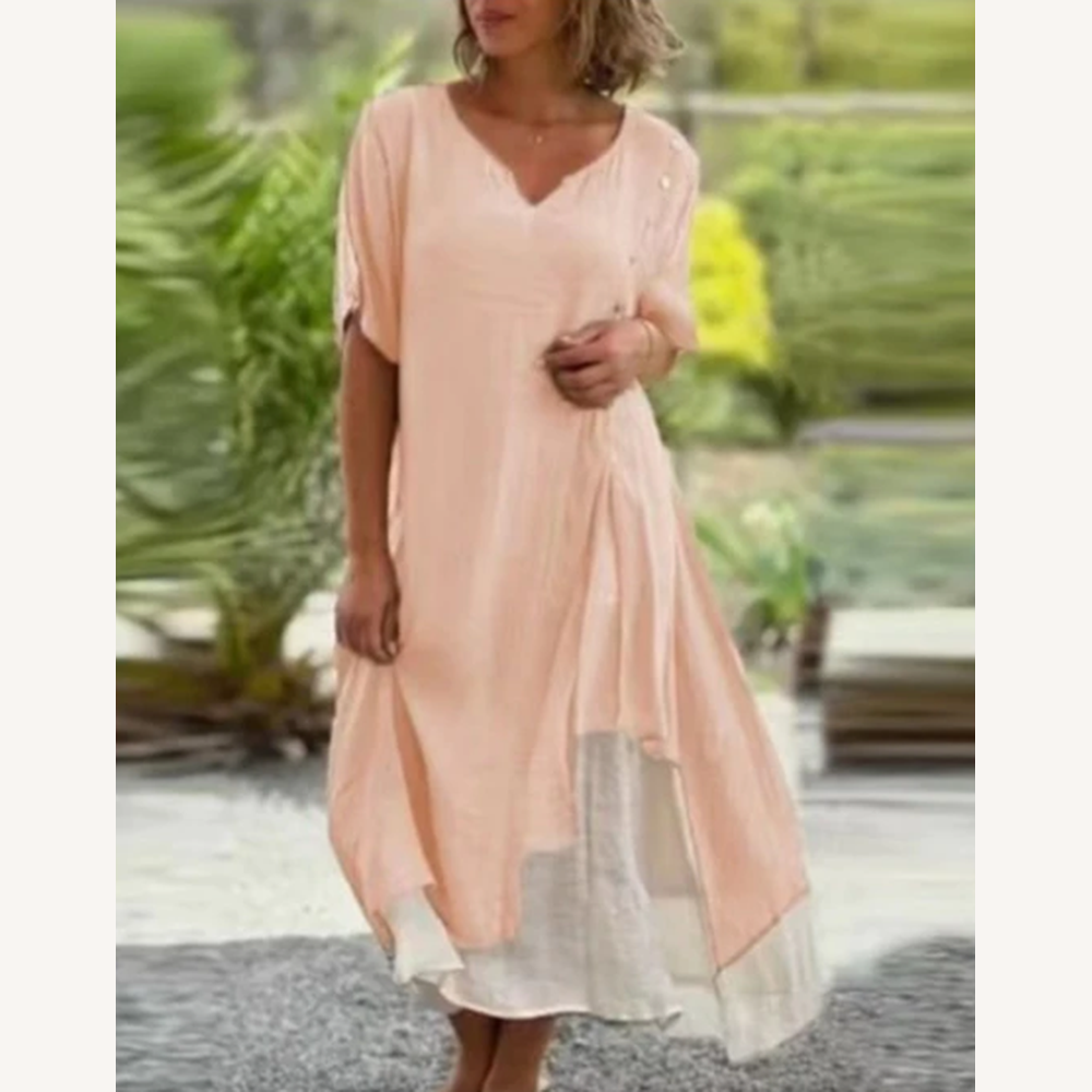 Robe longue d'été pour femme en coton et lin élégante – style fluide et confortable pour les journées chaudes