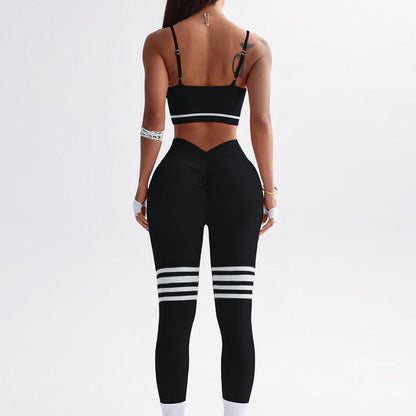 Ensemble de sport pour femme en 3 pièces à taille haute en polyester et élasthanne – Leggings et haut court à manches longues