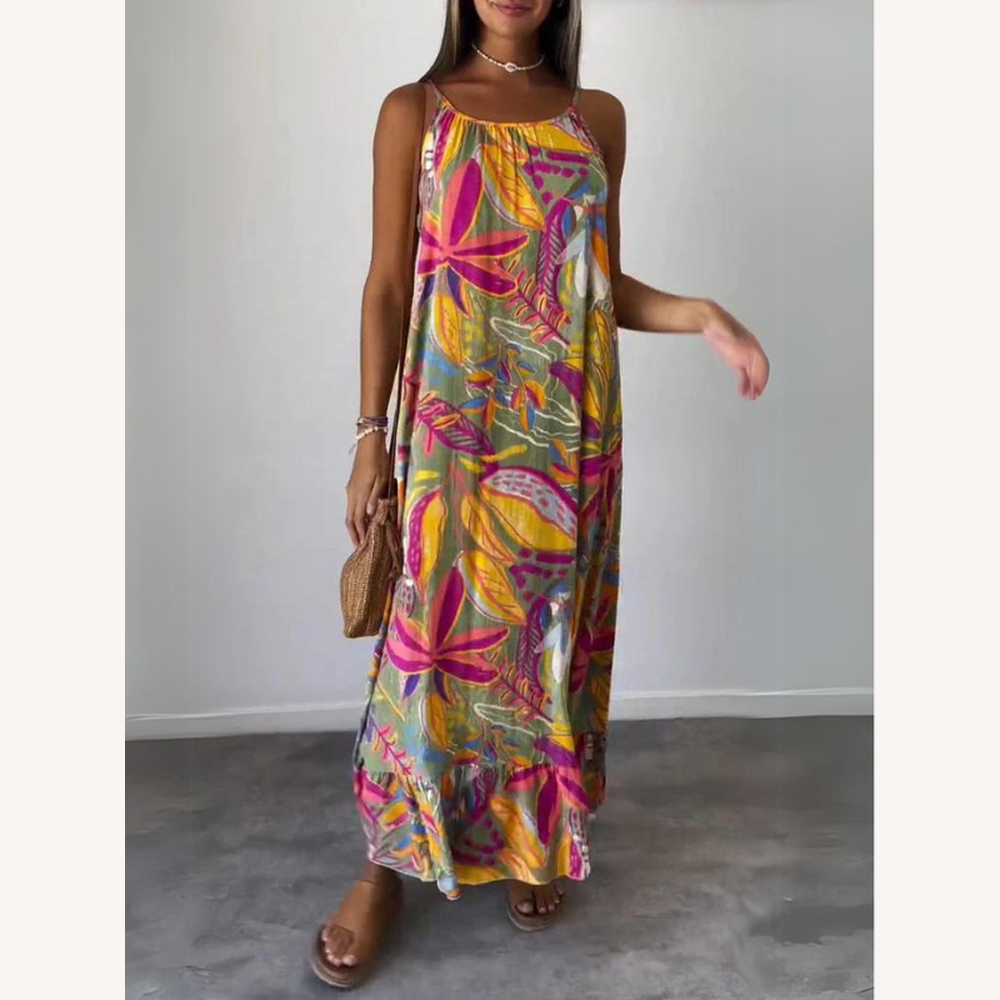 Robe longue sans manches imprimée pour femme en bleu – Élégance et confort d'été
