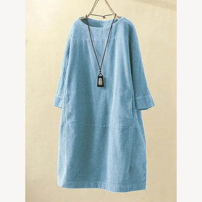 Robe pour femme en velours côtelé coupe trapèze – Élégante et confortable, col rond, longueur au-dessus du genou, disponible en plusieurs couleurs