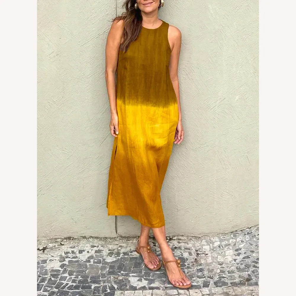 Robe longue et élégante d'été pour femme, sans manches, en coton léger – Élégante et confortable pour l'été