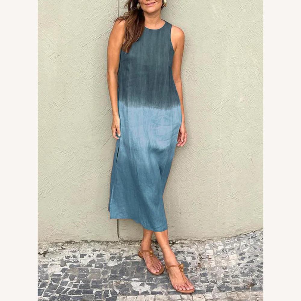 Robe longue et élégante d'été pour femme, sans manches, en coton léger – Élégante et confortable pour l'été