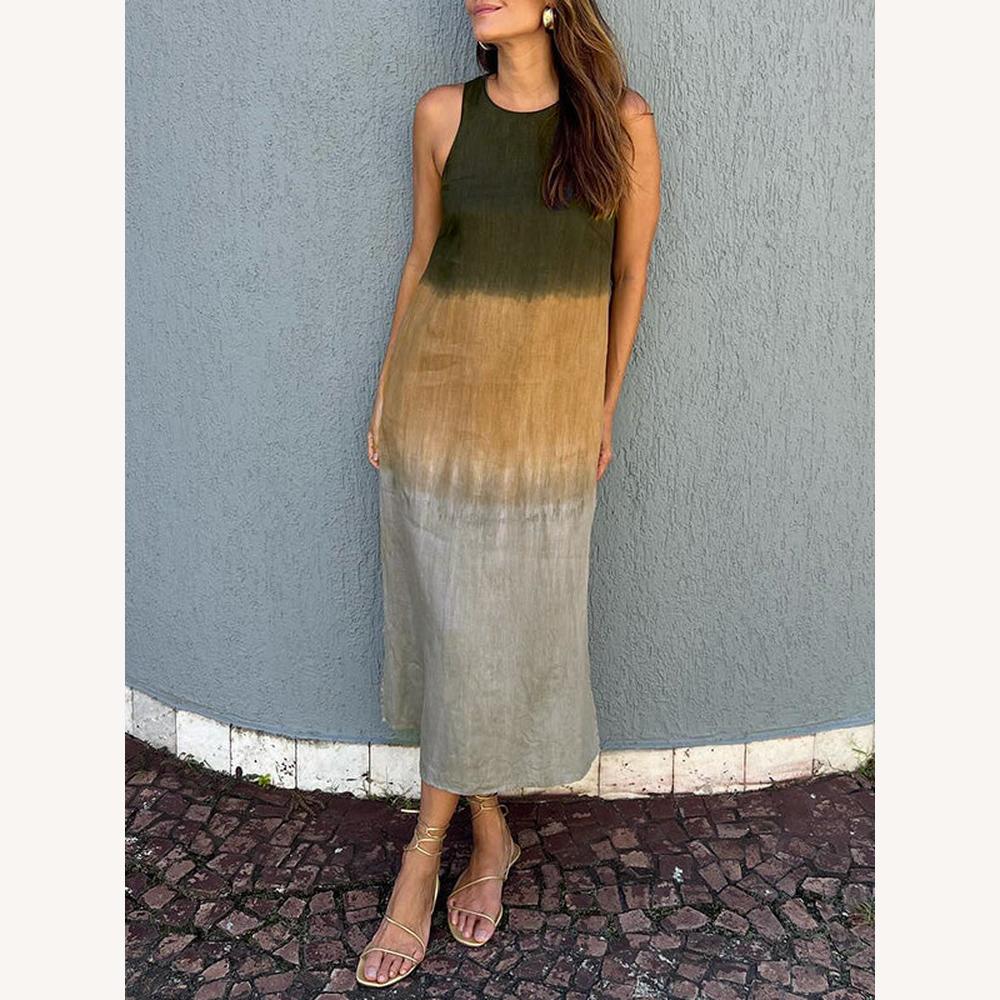 Robe longue et élégante d'été pour femme, sans manches, en coton léger – Élégante et confortable pour l'été