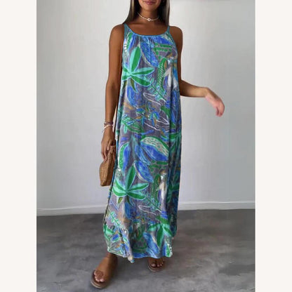 Robe longue sans manches imprimée pour femme en bleu – Élégance et confort d'été