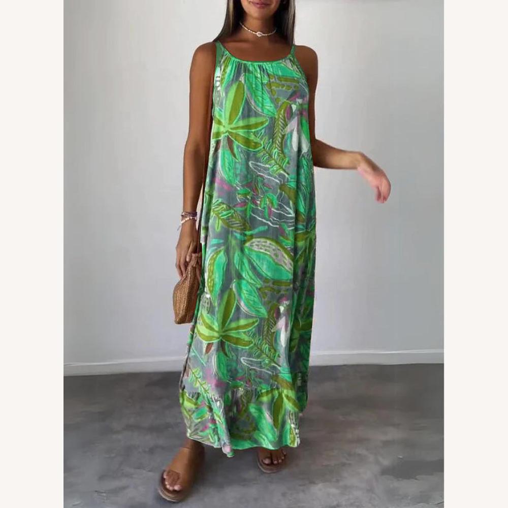 Robe longue sans manches imprimée pour femme en bleu – Élégance et confort d'été