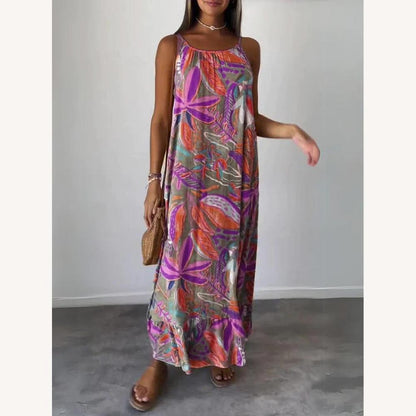 Robe longue sans manches imprimée pour femme en bleu – Élégance et confort d'été