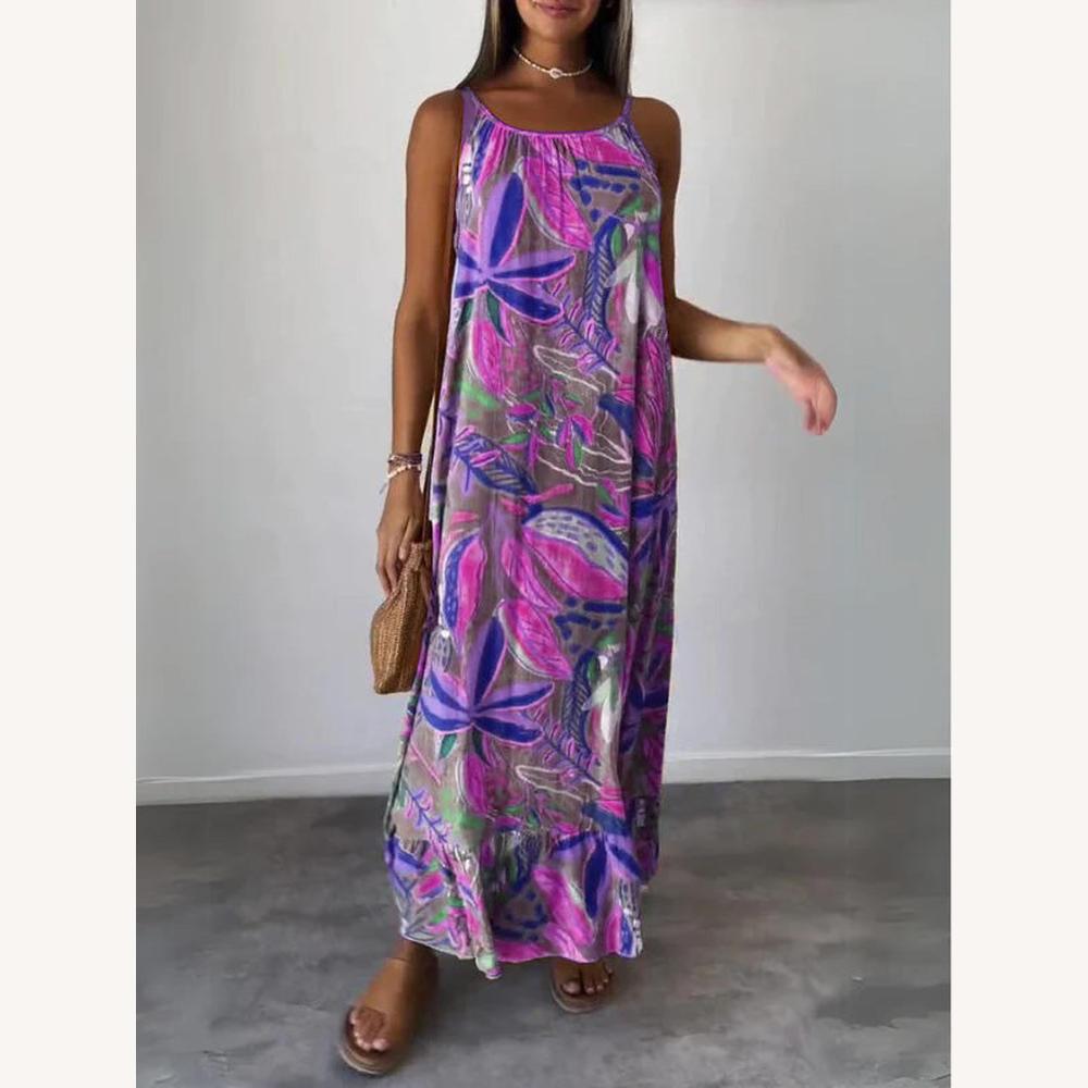 Variant image for Robe Longue Femme Imprimée Sans Manches en Bleu – Élégance Estivale et Confort-19