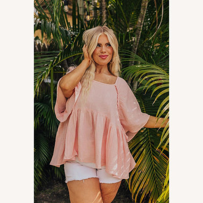 Blouse ample pour femme en gaze rose abricot – Légère et fluide, manches courtes, 100 % coton