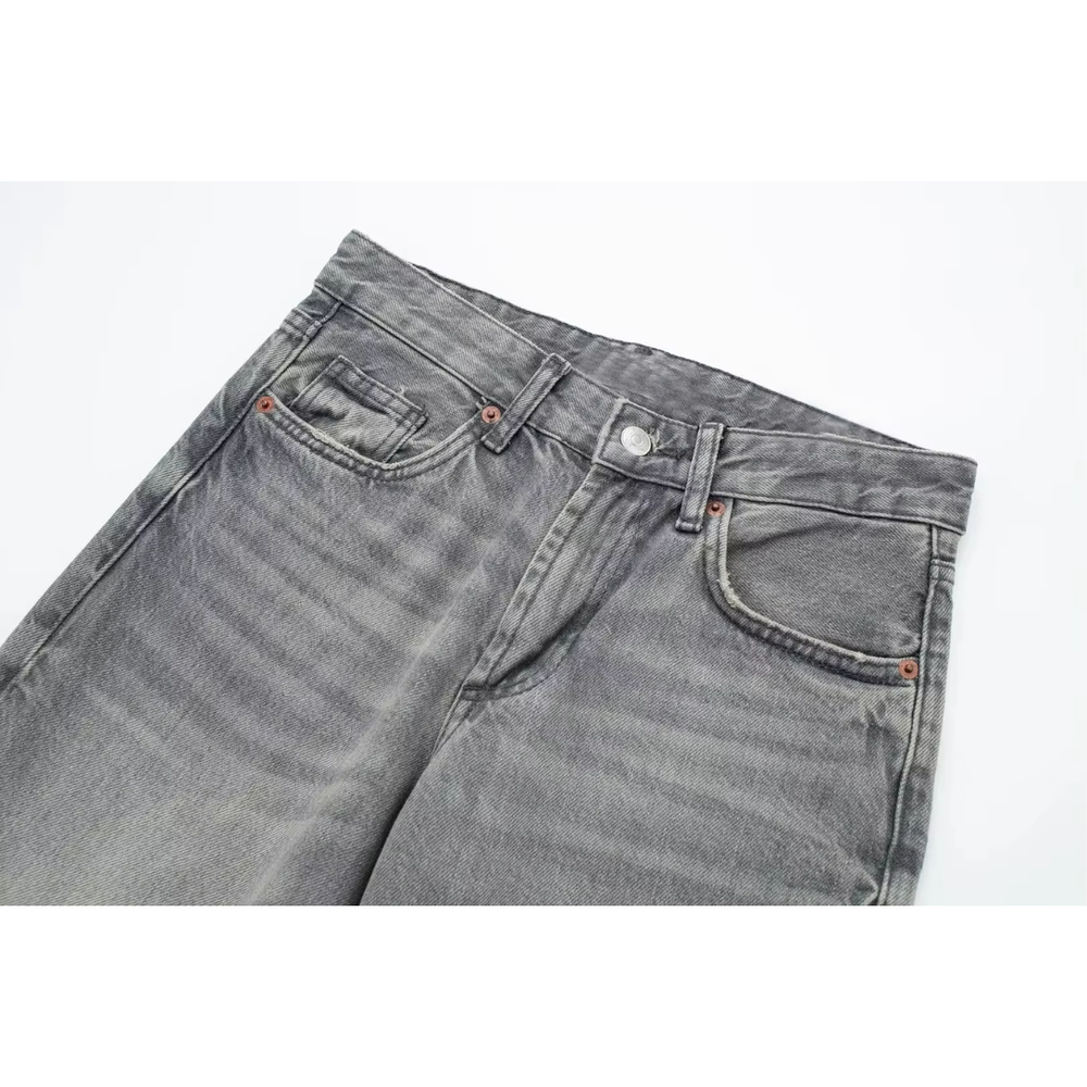 Jean taille haute pour femme gris taille M denim extensible