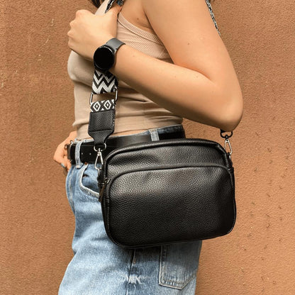 Sac à bandoulière en cuir de qualité supérieure pour femme avec compartiments zippés – Confort ergonomique et design élégant