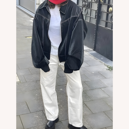 Veste aviateur ample pour femme rouge taille M cuir végétal imitation