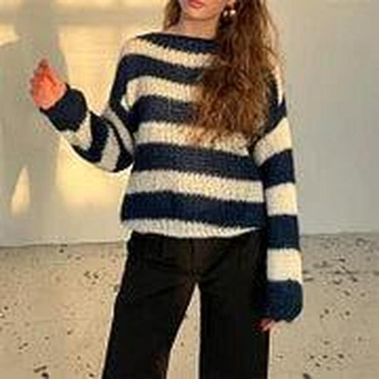 Women's Comfortable and Trendy Striped Acrylic Sweater – Relaxed Fit, Available in Multiple Sizes