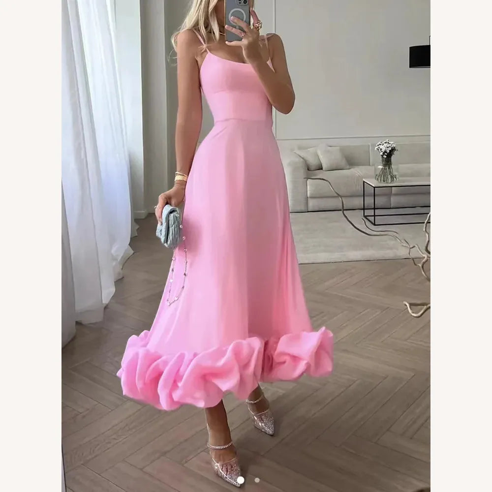 Robe mi-longue élégante pour femme avec volants, encolure bustier raffinée pour occasions spéciales - Confort et style