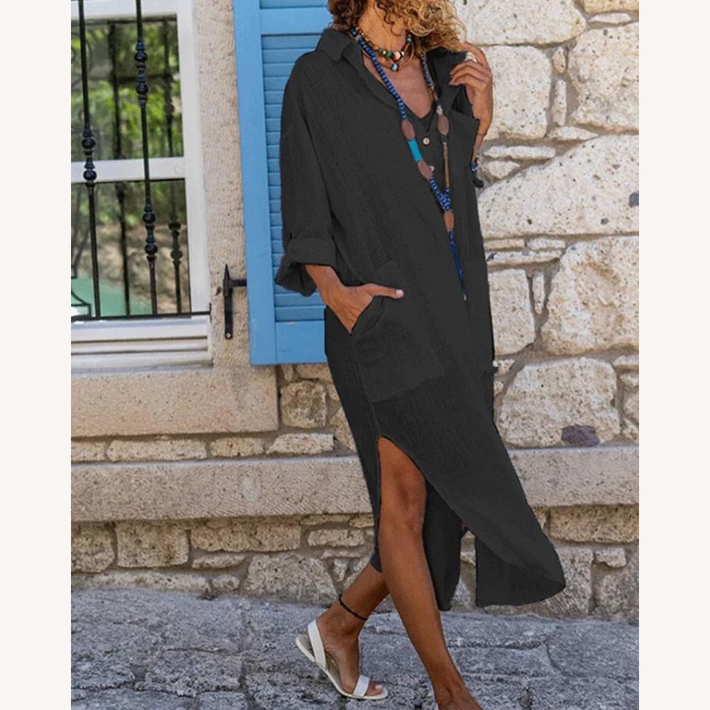 Robe-chemise décontractée pour femme en tissu doux avec poches - Coupe structurée et élégante