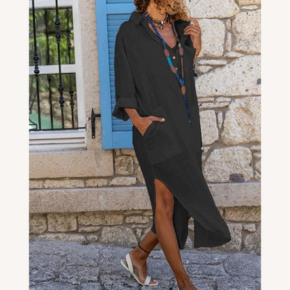 Robe-chemise décontractée pour femme en tissu doux avec poches - Coupe structurée et élégante