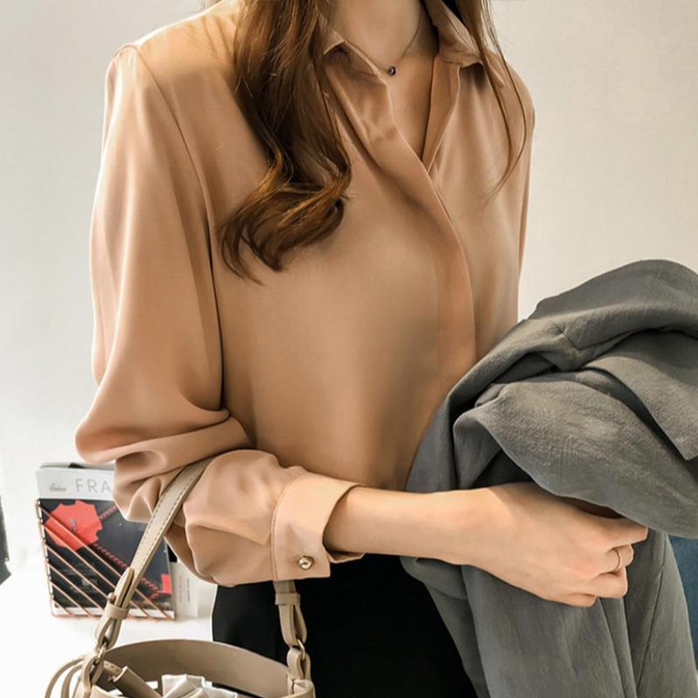 Chemise blanche classique à manches longues pour femme en polyester – Élégante et chic pour le bureau
