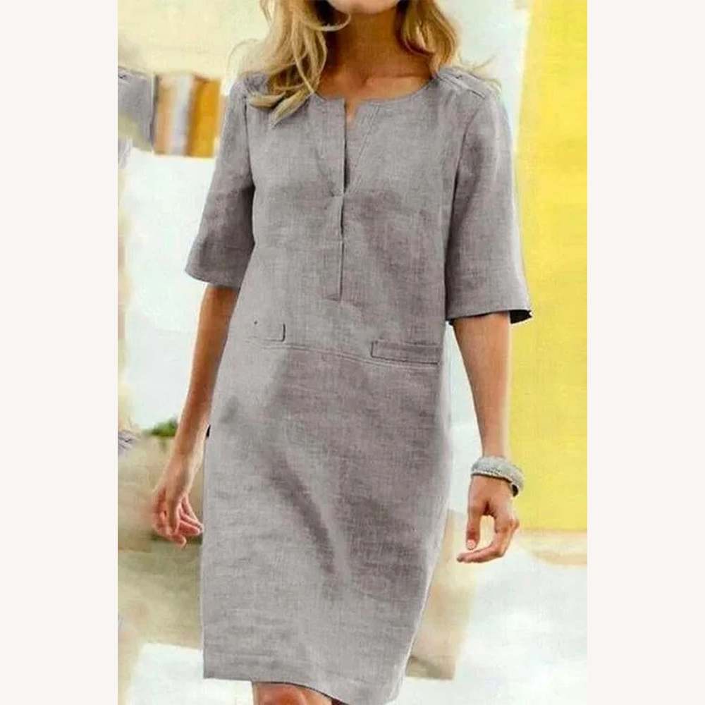 Robe droite pour femme à manches courtes en polyester – Élégante et confortable pour les journées chaudes
