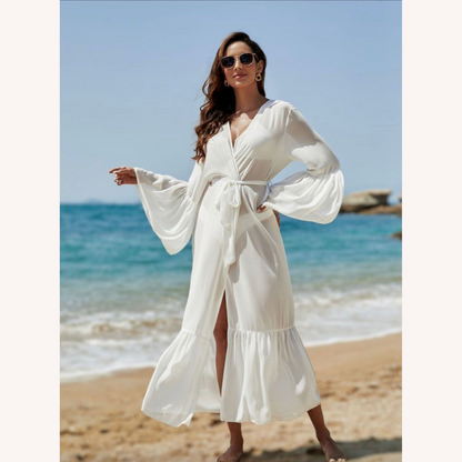 Cardigan bohème en chiffon léger avec manches évasées – Élégance et protection solaire pour femmes