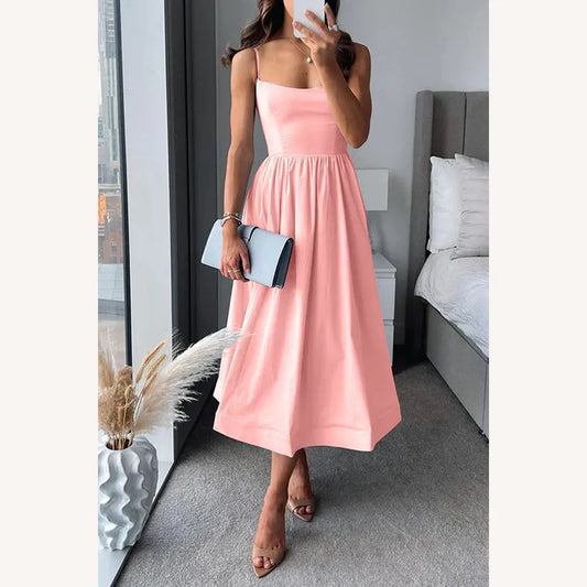 Robe midi ajustée pour femme avec bretelles fines – Élégante et confortable en polyester