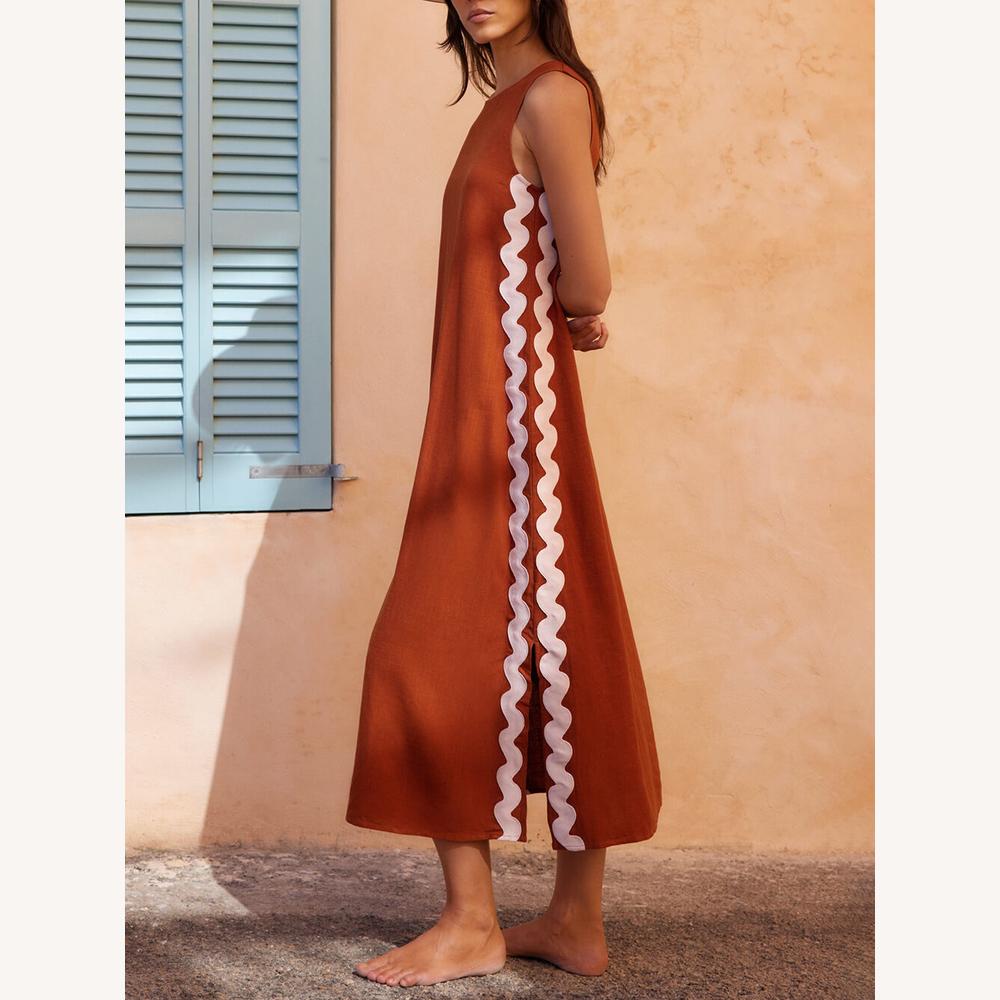 Robe longue rayée sans manches ample pour femme avec fente latérale – Confortable et élégante pour le printemps et l'été