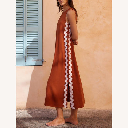 Robe longue rayée sans manches ample pour femme avec fente latérale – Confortable et élégante pour le printemps et l'été