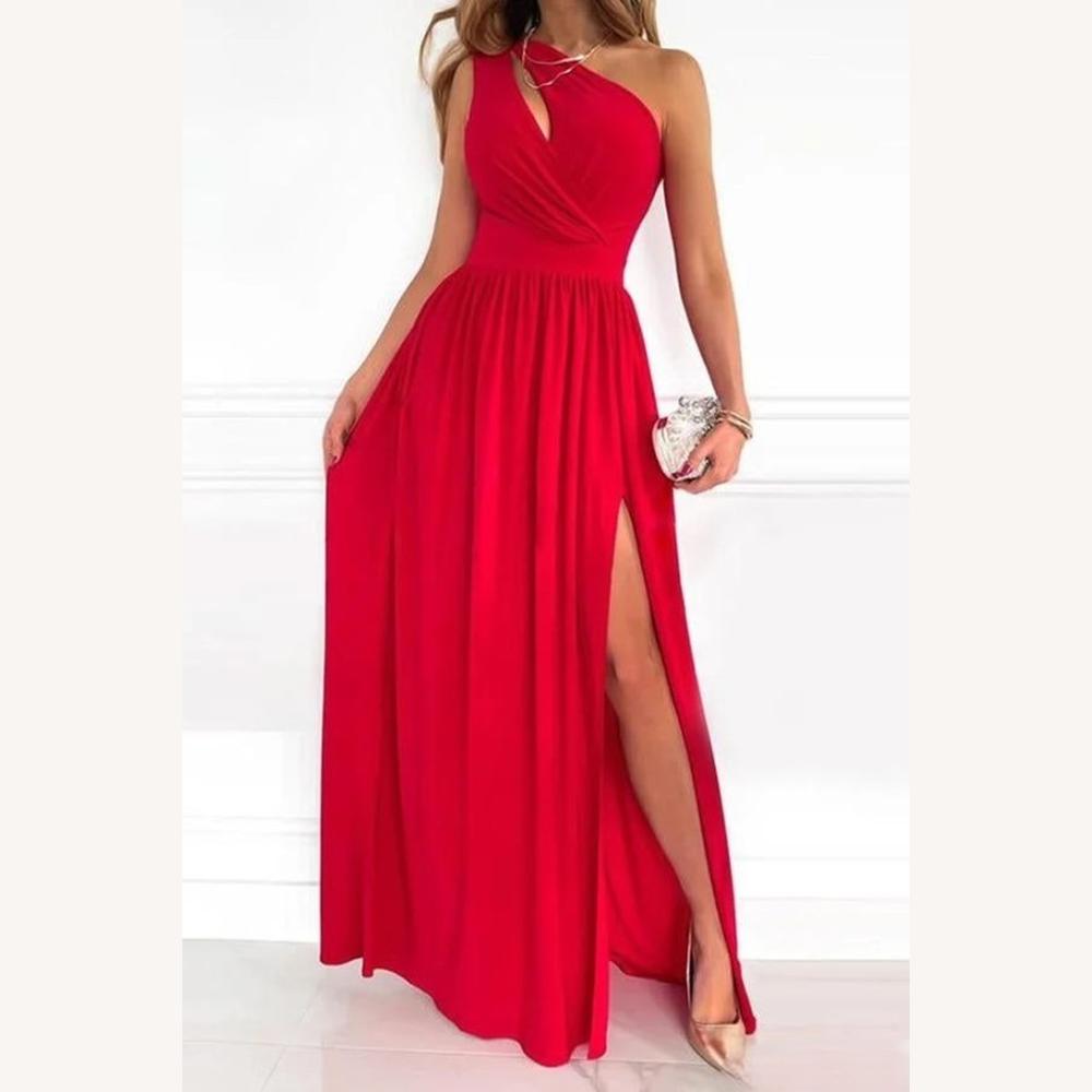 Robe longue de soirée chic à une épaule en tissu somptueux pour femmes - Silhouette fluide et élégante