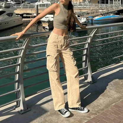 Pantalon cargo élégant pour femme avec poches pratiques et taille ajustable – Confort et style contemporain