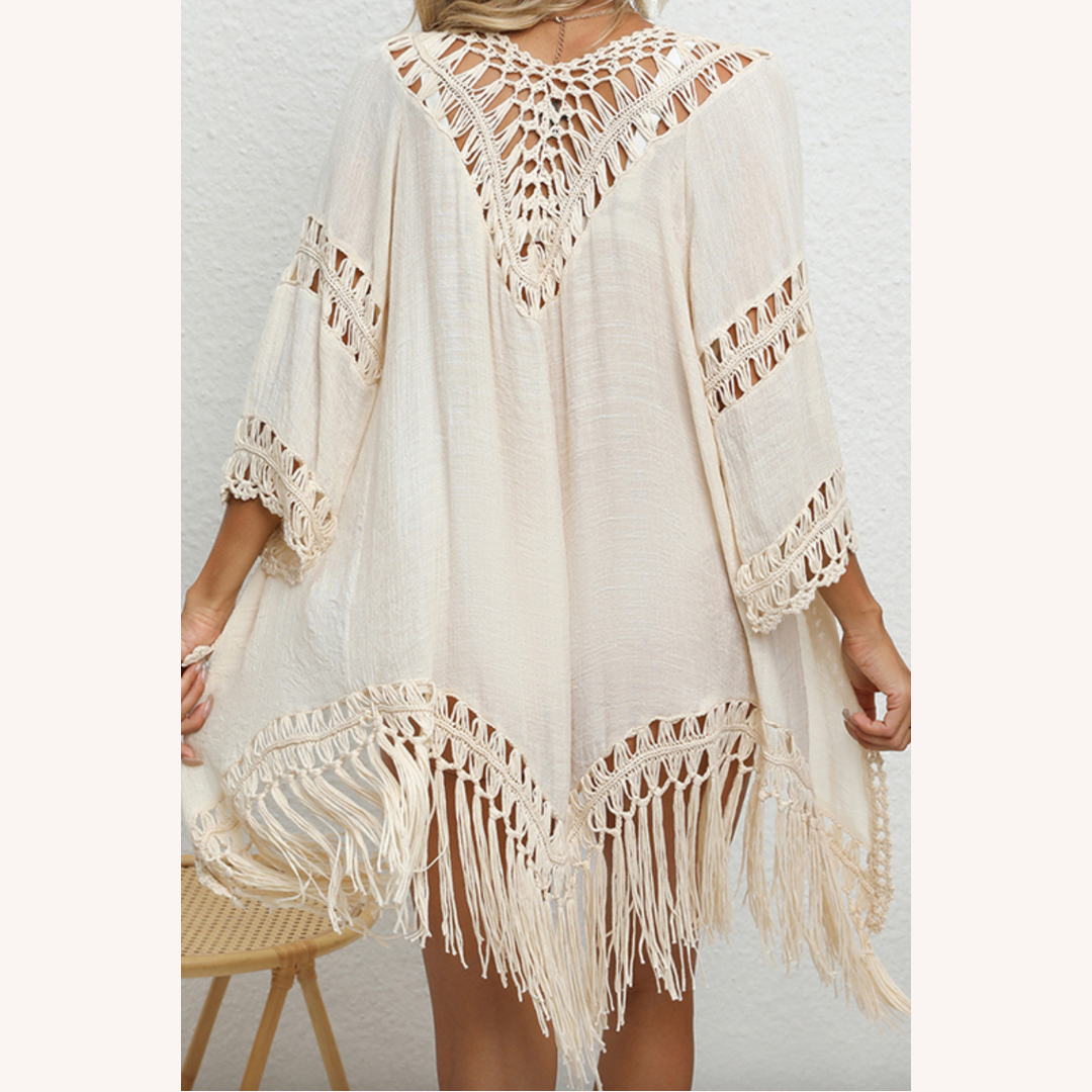 Cardigan de plage en crochet pour femmes – Protection solaire légère avec franges et coutures bohèmes