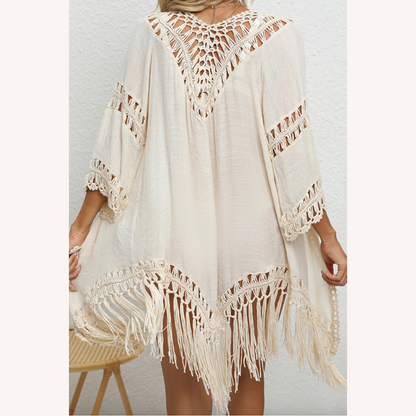 Cardigan de plage en crochet pour femmes – Protection solaire légère avec franges et coutures bohèmes