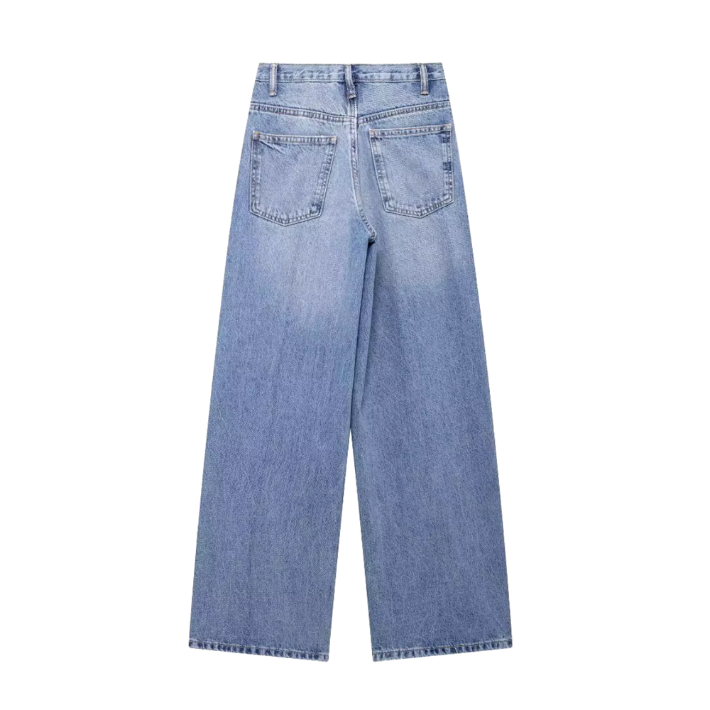 Jean ample en denim léger pour femme, taille cintrée, tailles S M L XL