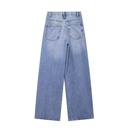 Jean ample en denim léger pour femme, taille cintrée, tailles S M L XL