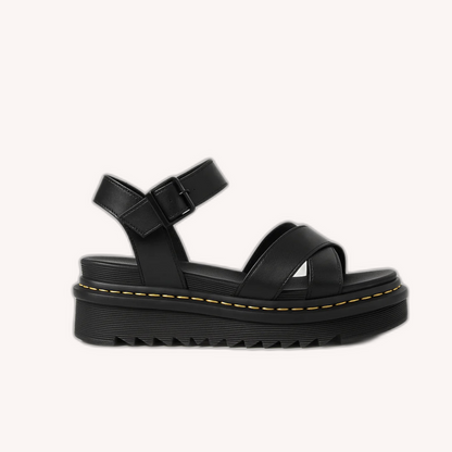 Women's Black Sandals Size 38 Synthetic Leather Thick Comfortable Sole