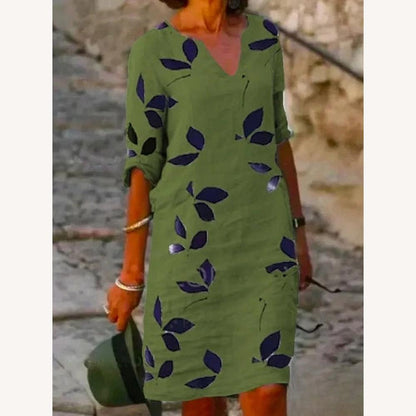 Long Dress Women with Half Sleeves Floral Print – Elegant and Comfortable in Cotton