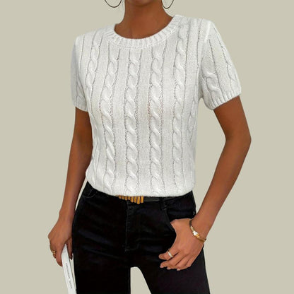 Pull court à manches courtes torsadé pour femme en maille douce – Élégant et confortable pour un style quotidien