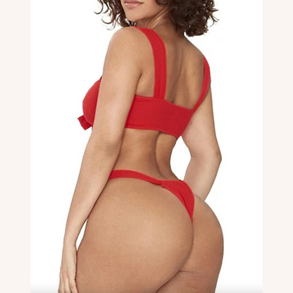 Bikini bohème pour femme avec découpes élégantes et lien – Maillot de bain séduisant en nylon léger