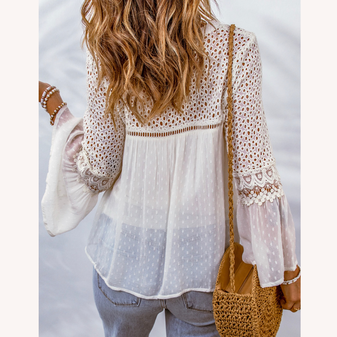 Blouse bohème chic pour femme en crochet - Tissu léger et confortable pour l'été, coupe décontractée, disponible du S au XL