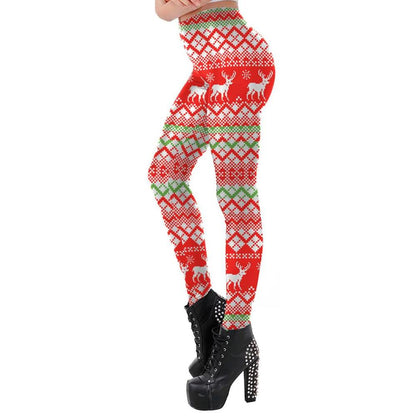Leggings de Noël confortables pour femmes en rouge – Design festif et doux, tissu extensible, tailles S à XL